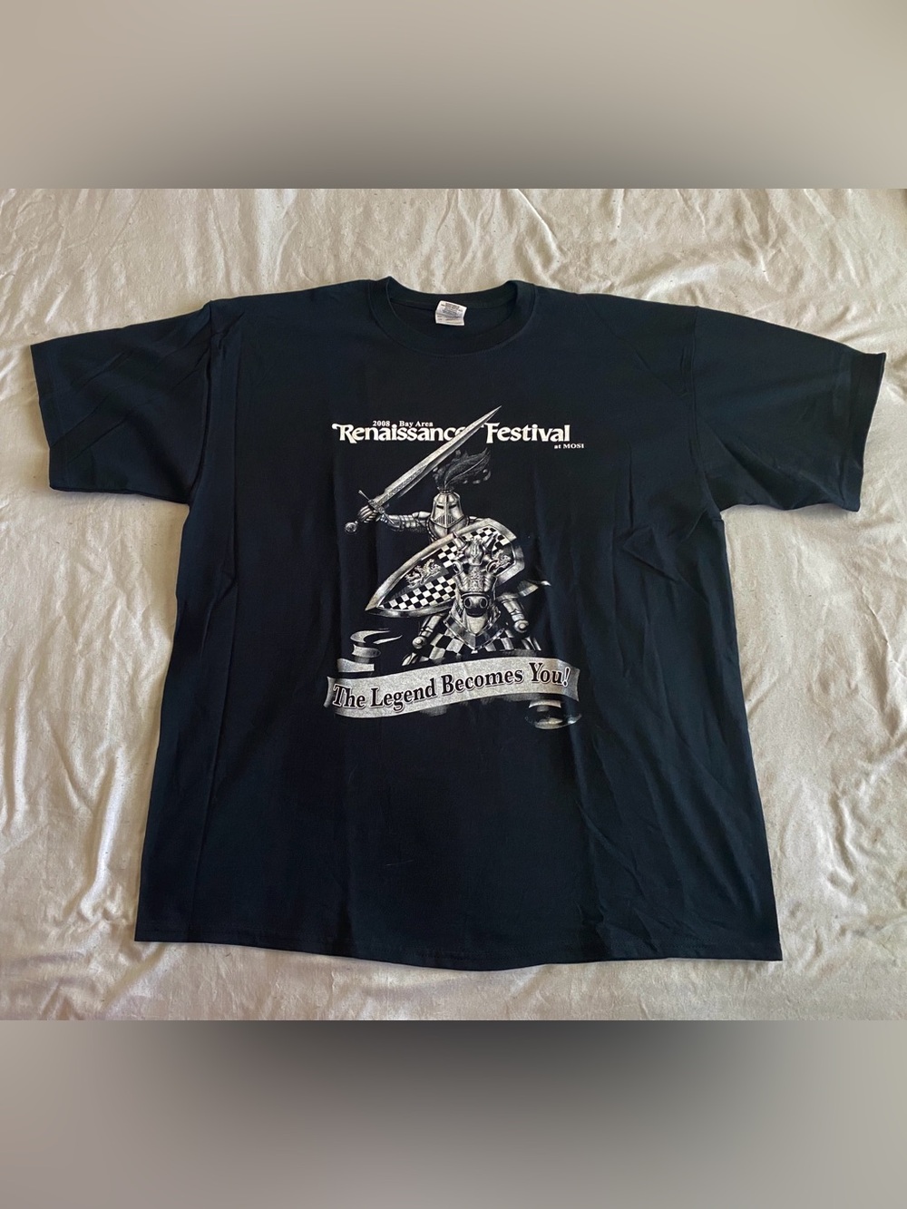 Black Bay Area Renaissance Festival Graphic T-Shirt Silver Knight Armor 2009 Vtg